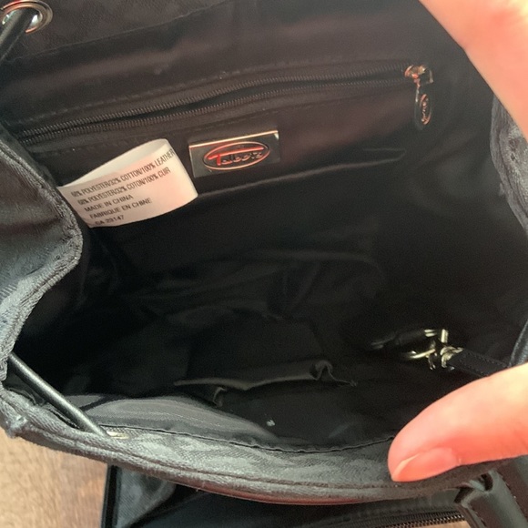 Talbots Black Flap Close Small Backpack Bag Leather - Picture 7 of 13